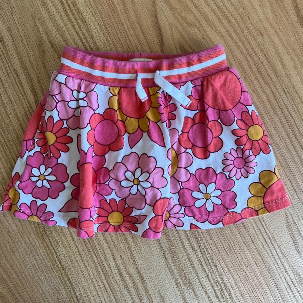 Mini Boden Pink and White Floral Skirt with Elastic Waistband